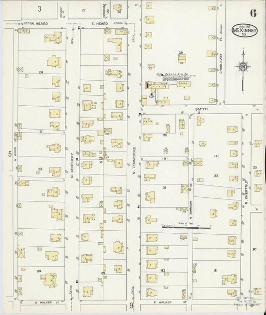 Sanborn Fire Insurance Map from McKinney, Collin County, Texas (1914), Sheet #0006 - Historic Sanborn Fire Insurance Map Print, vintage old map wall art, antique decor, genealogy gift, Texas Texas map