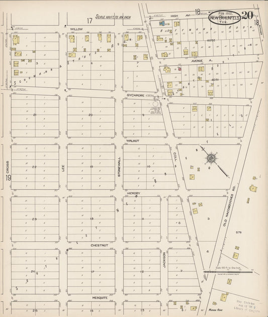 Sanborn Fire Insurance Map from New Braunfels, Comal County, Texas (1922), Sheet #0020 - Historic Sanborn Fire Insurance Map Print, vintage old map wall art, antique decor, genealogy gift, Texas Texas map