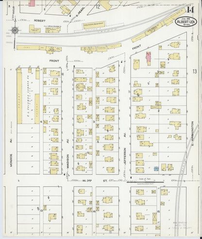 Sanborn Fire Insurance Map from Albert Lea, Freeborn County, Minnesota (1918), Sheet #0014 - Historic Sanborn Fire Insurance Map Print, vintage old map wall art, antique decor, genealogy gift, Minnesota Minnesota map