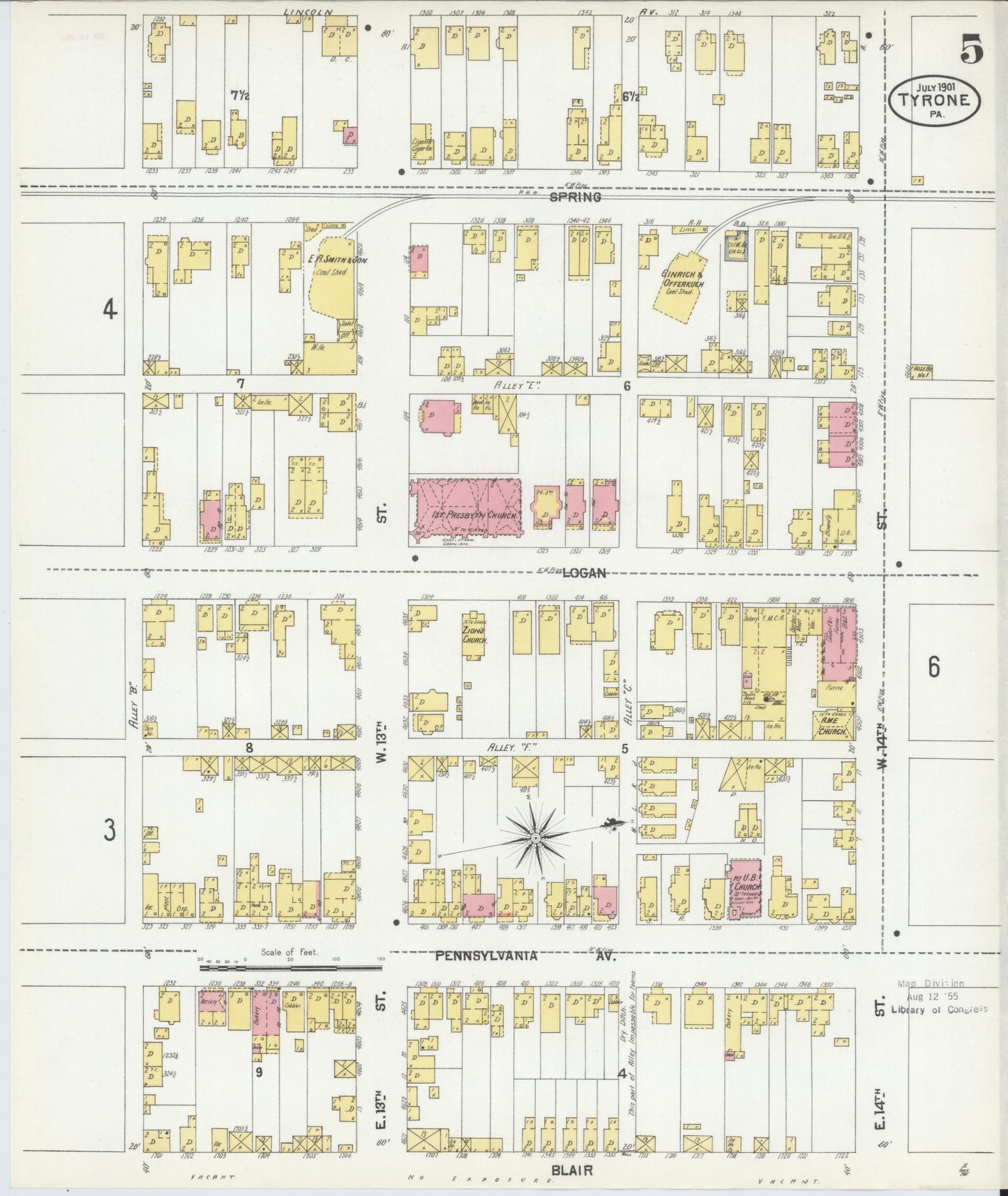 Sanborn Fire Insurance Map from Tyrone, Blair County, Pennsylvania (1901), Sheet #0005 - Complete Map Set gallery image, historic Sanborn map, vintage wall art, Pennsylvania Pennsylvania