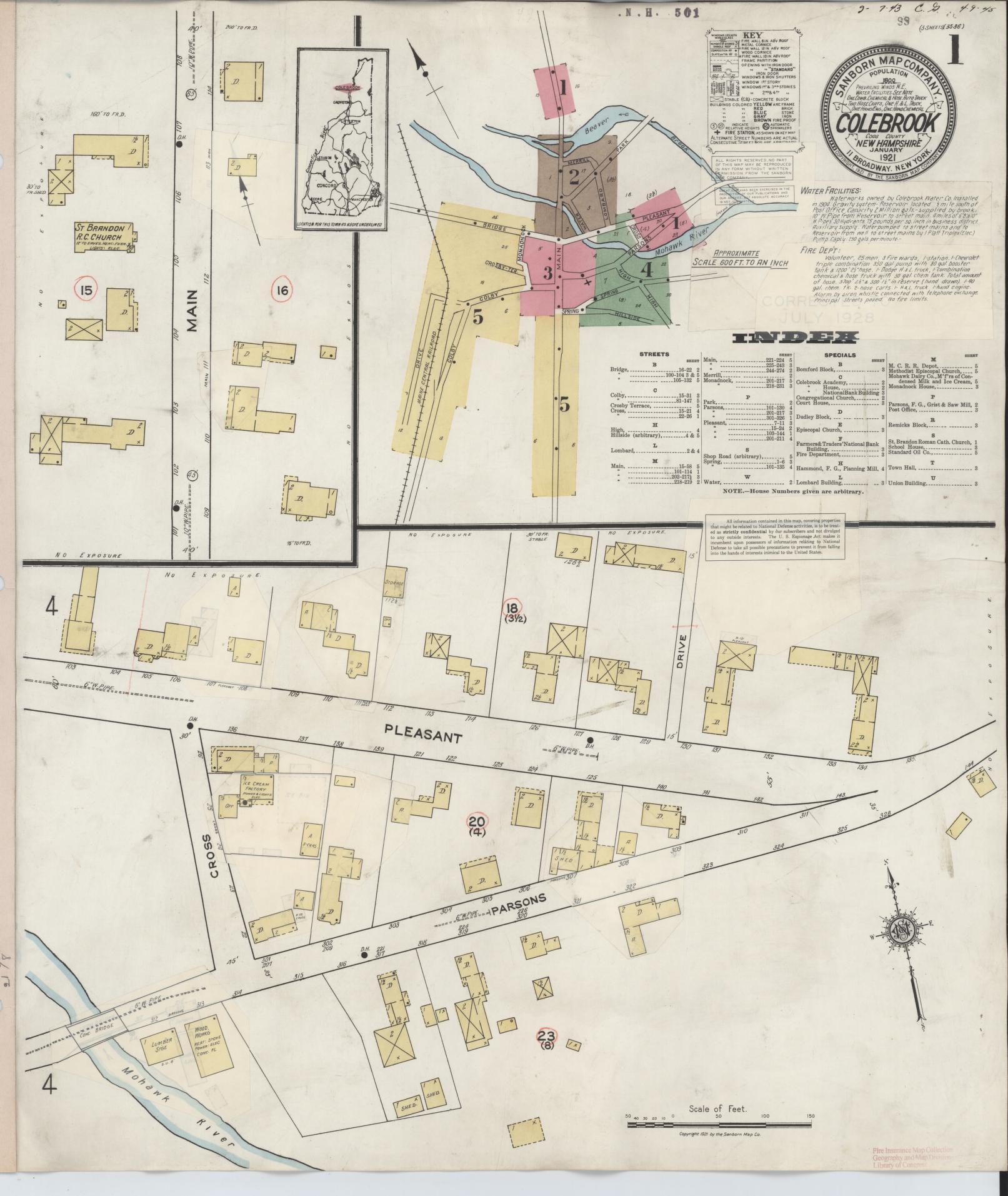 Sanborn Fire Insurance Map from Colebrook, Coos County, New Hampshire. (1945) – Historic Sanborn Fire Insurance Map Print
