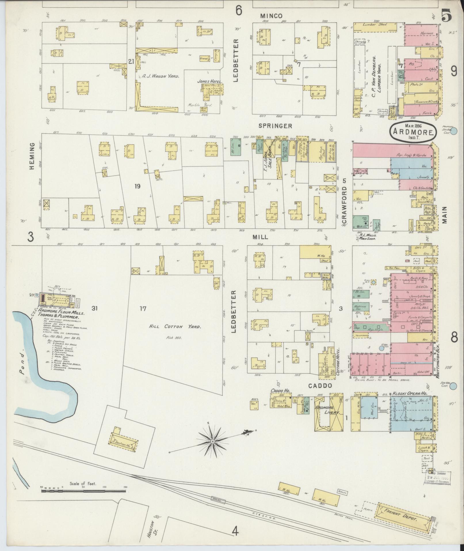 Sanborn Fire Insurance Map from Ardmore, Carter County, Oklahoma (1896), Sheet #0005 - Complete Map Set gallery image, historic Sanborn map, vintage wall art, Oklahoma Oklahoma