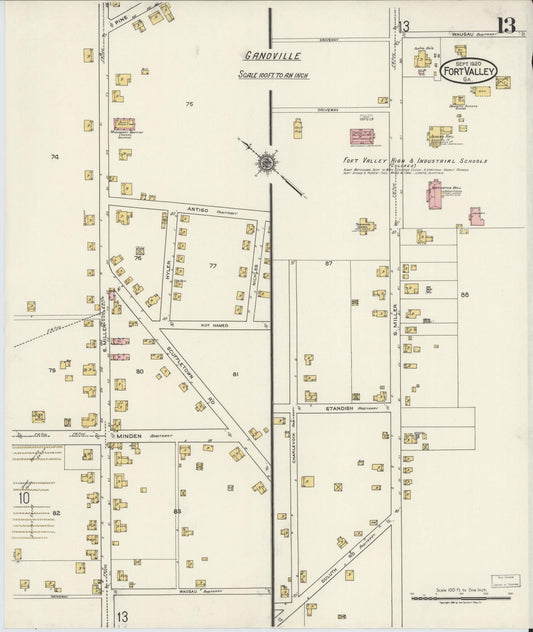 Sanborn Fire Insurance Map from Fort Valley, Peach County, Georgia (1920), Sheet #0013 - Historic Sanborn Fire Insurance Map Print, vintage old map wall art, antique decor, genealogy gift, Georgia Georgia map