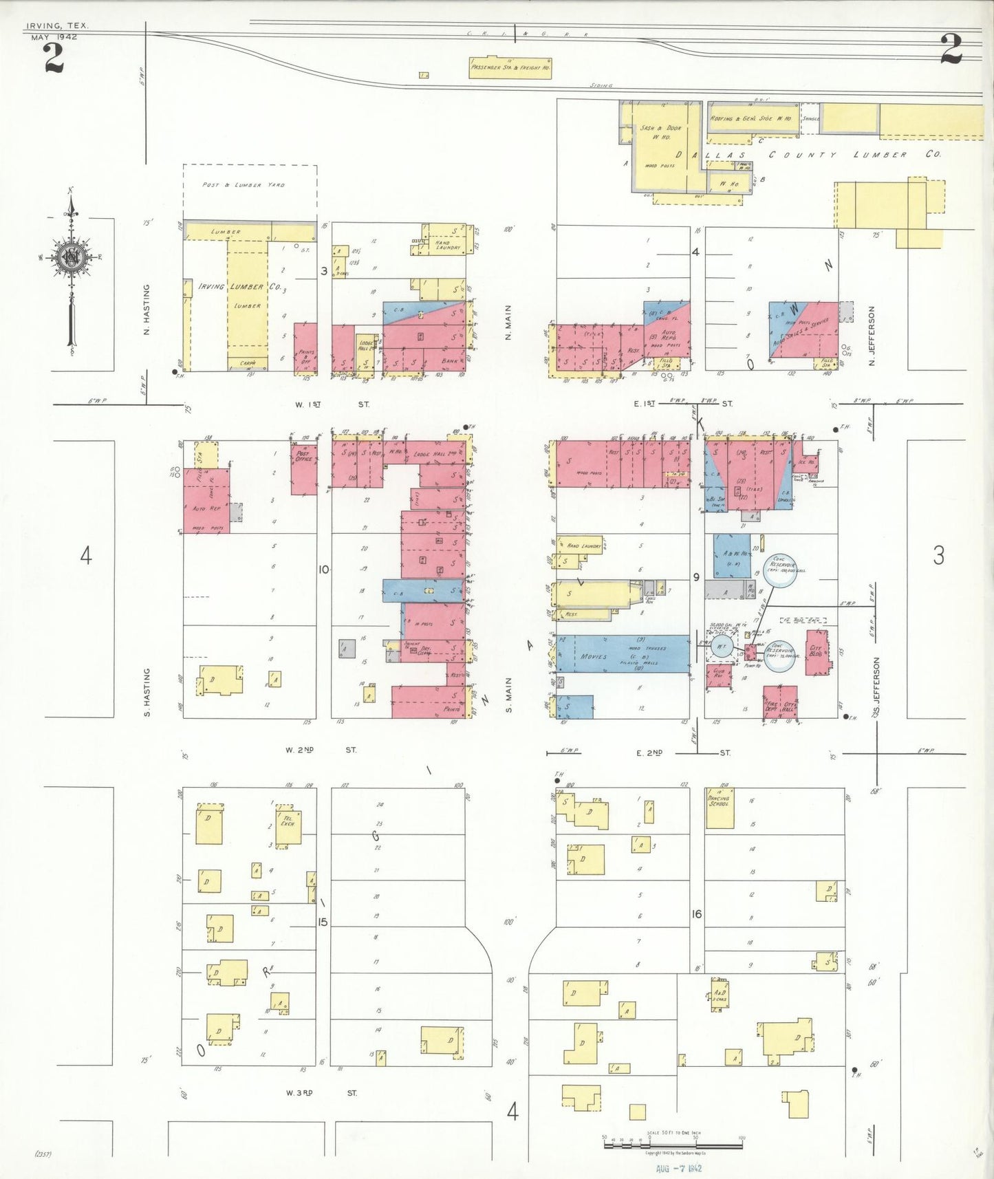 Sanborn Fire Insurance Map from Irving, Dallas County, Texas (1942), Sheet #0002 - Historic Sanborn Fire Insurance Map Print, vintage old map wall art, antique decor, genealogy gift, Texas Texas map