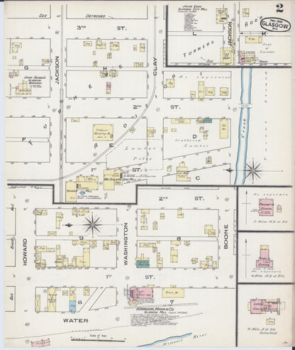 Sanborn Fire Insurance Map from Glasgow, Howard County, Missouri (1885), Sheet #0002 - Complete Map Set gallery image, historic Sanborn map, vintage wall art, Missouri Missouri
