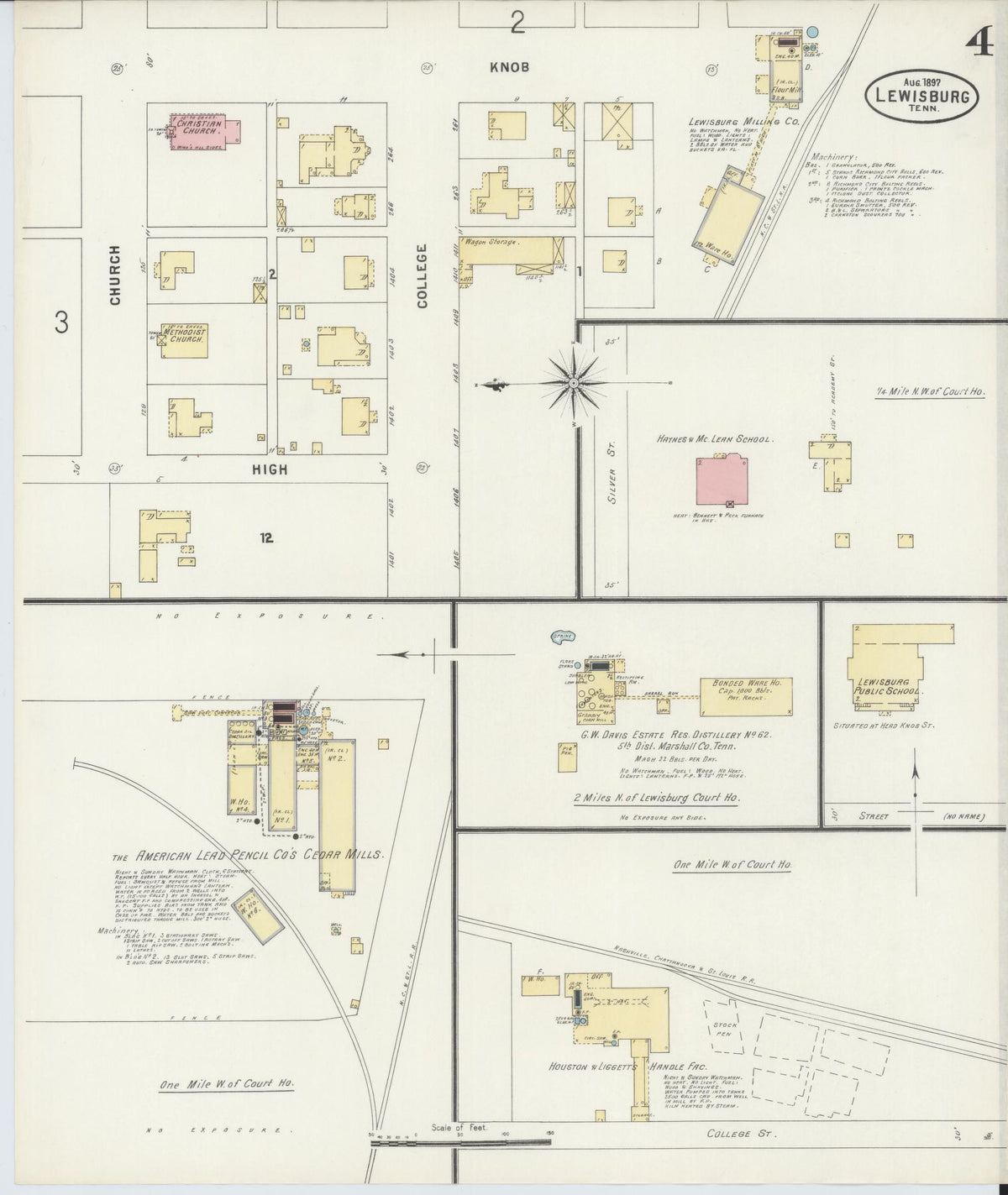 Sanborn Fire Insurance Map from Lewisburg, Marshall County, Tennessee (1897), Sheet #0004 - Complete Map Set gallery image, historic Sanborn map, vintage wall art, Tennessee Tennessee