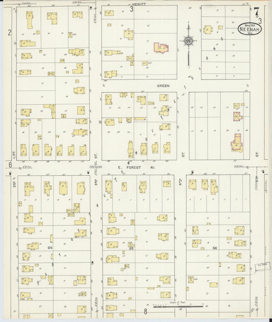 Sanborn Fire Insurance Map from Neenah, Winnebago County, Wisconsin (1913), Sheet #0007 - Historic Sanborn Fire Insurance Map Print, vintage old map wall art, antique decor, genealogy gift, Wisconsin Wisconsin map