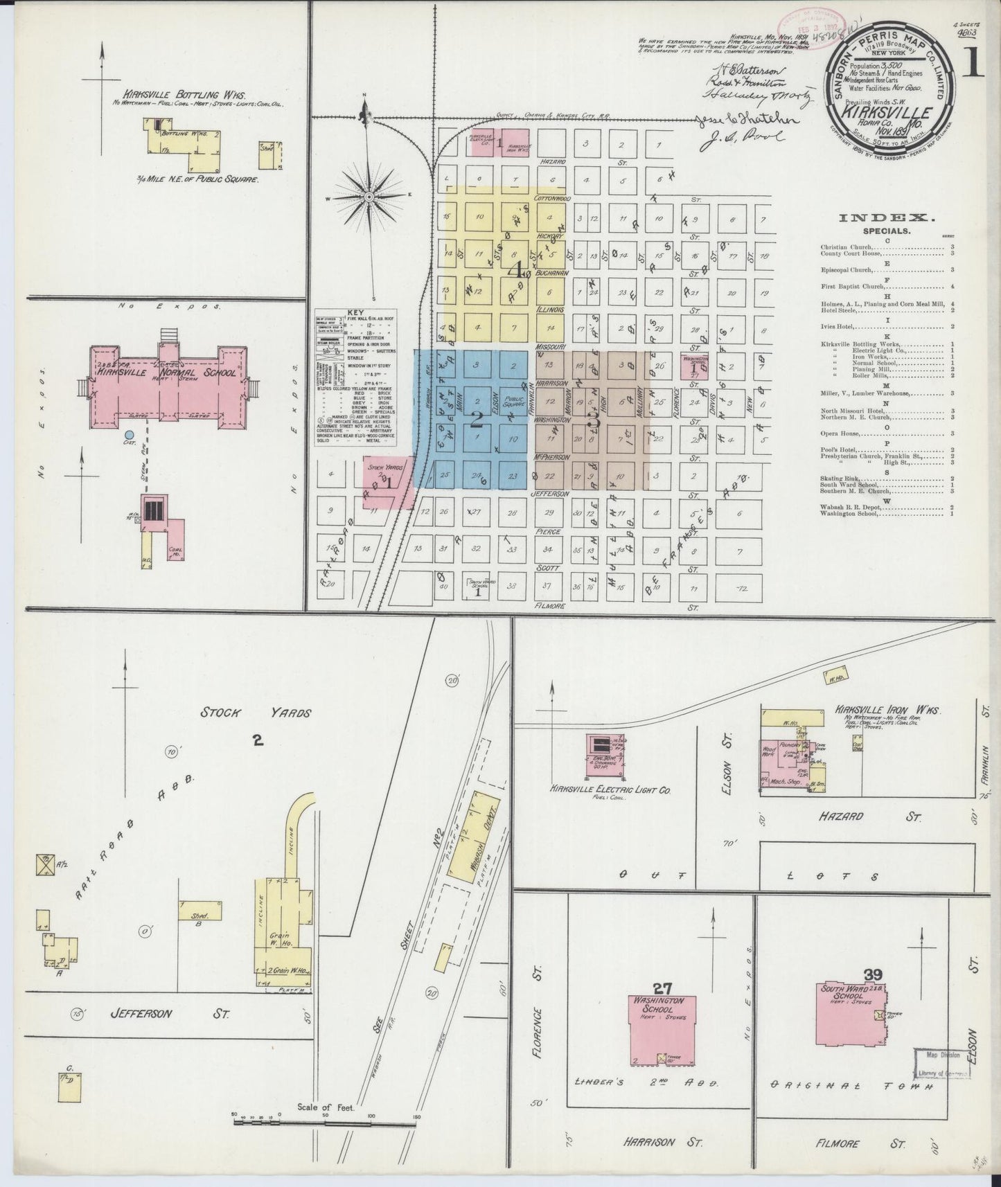 Sanborn Fire Insurance Map from Kirksville, Adair County, Missouri (1891), Sheet #0001 - Complete Map Set gallery image, historic Sanborn map, vintage wall art, Missouri Missouri