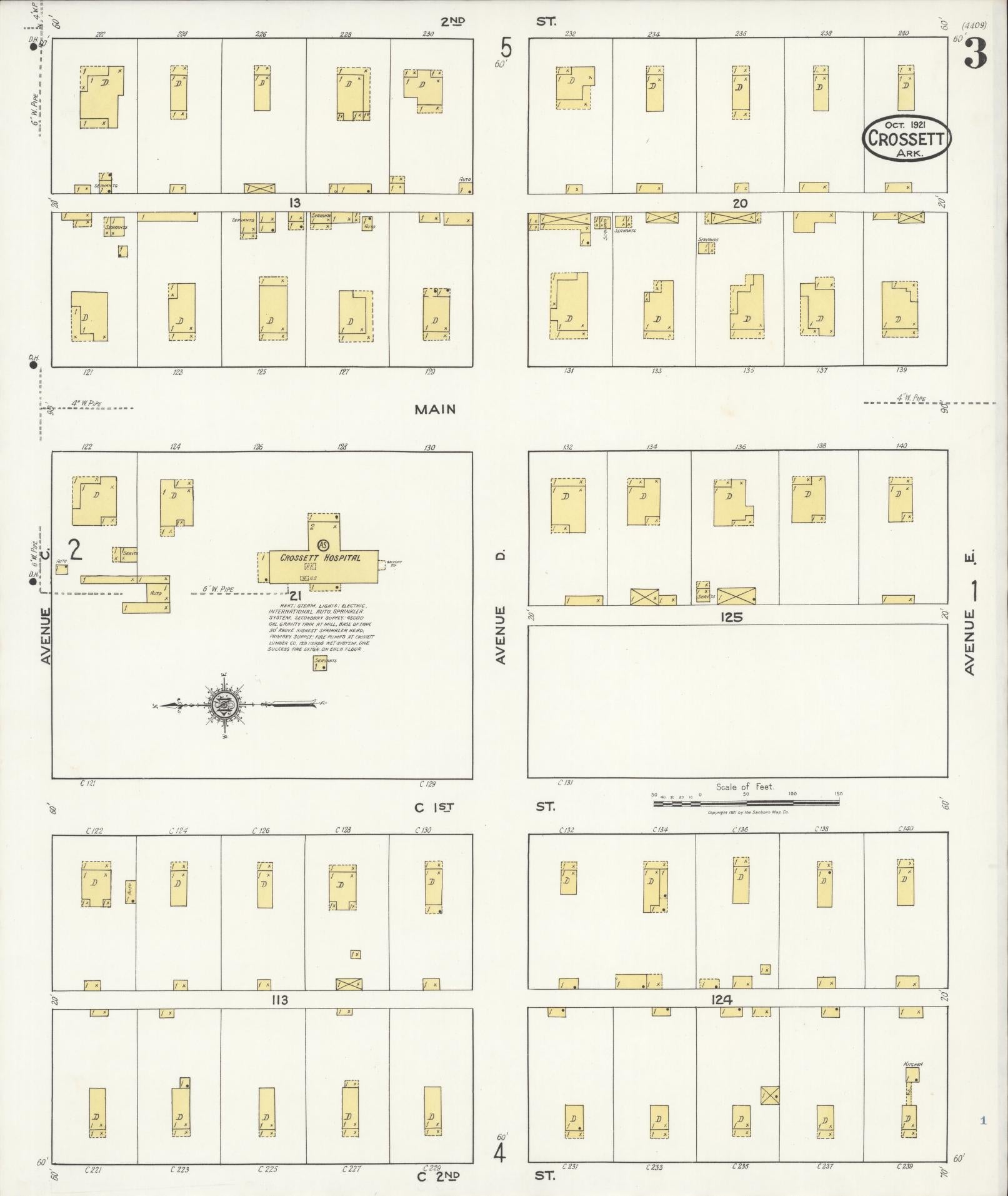 Sanborn Fire Insurance Map from Crossett, Ashley County, Arkansas (1921), Sheet #0003 - Complete Map Set gallery image, historic Sanborn map, vintage wall art, Arkansas Arkansas