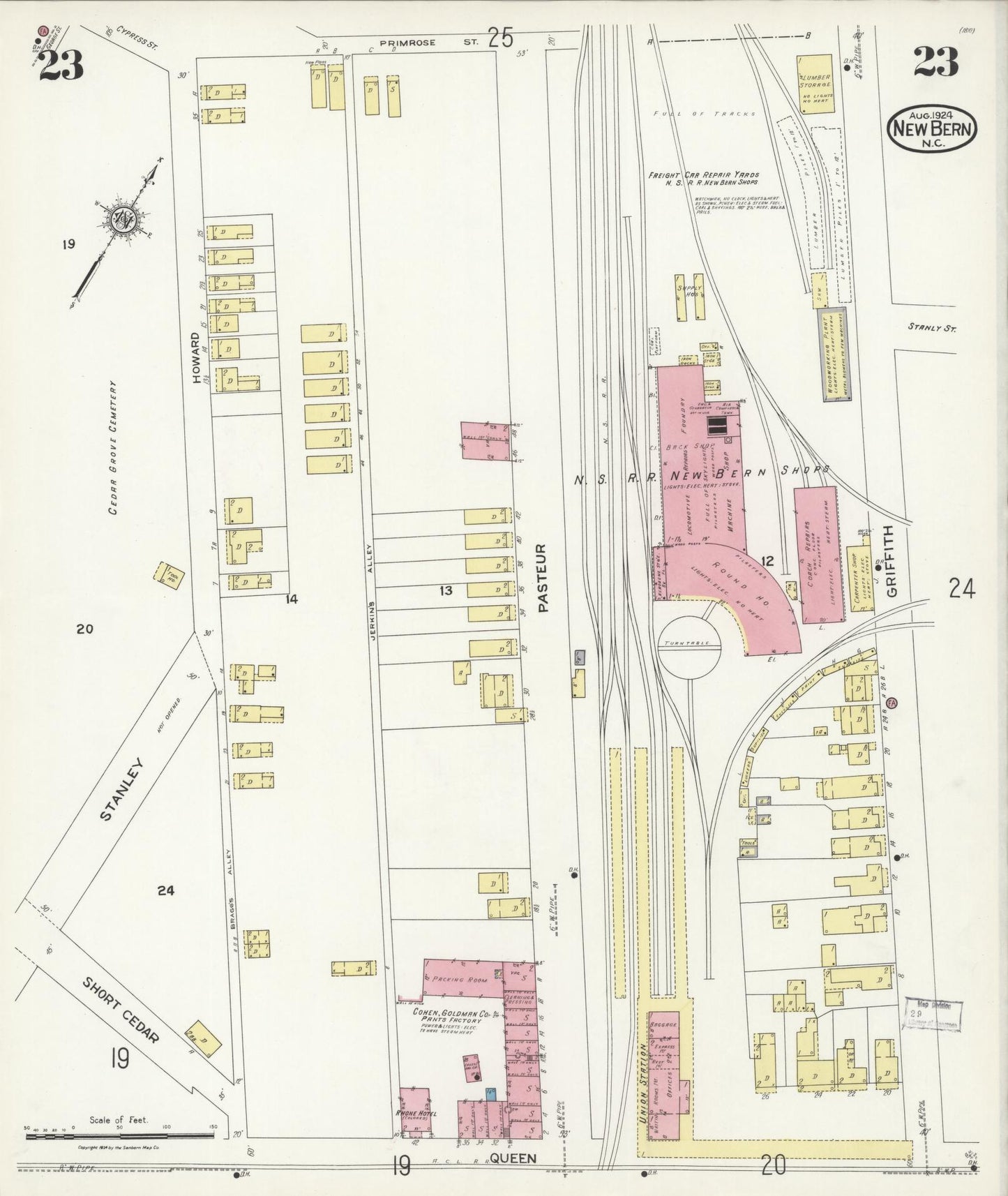 Sanborn Fire Insurance Map from New Bern, Craven County, North Carolina (1924), Sheet #0023 - Complete Map Set gallery image, historic Sanborn map, vintage wall art, North Carolina North Carolina