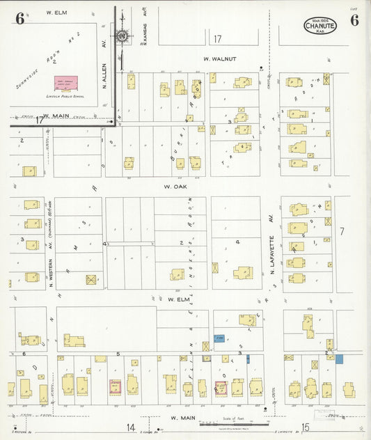 Sanborn Fire Insurance Map from Chanute, Neosho County, Kansas (1924), Sheet #0006 - Historic Sanborn Fire Insurance Map Print, vintage old map wall art, antique decor, genealogy gift, Kansas Kansas map