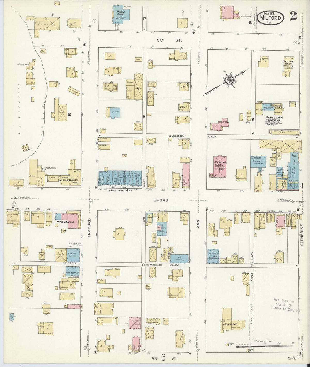 Sanborn Fire Insurance Map from Milford, Pike County, Pennsylvania (1912), Sheet #0002 - Historic Sanborn Fire Insurance Map Print, vintage old map wall art, antique decor, genealogy gift, Pennsylvania Pennsylvania map