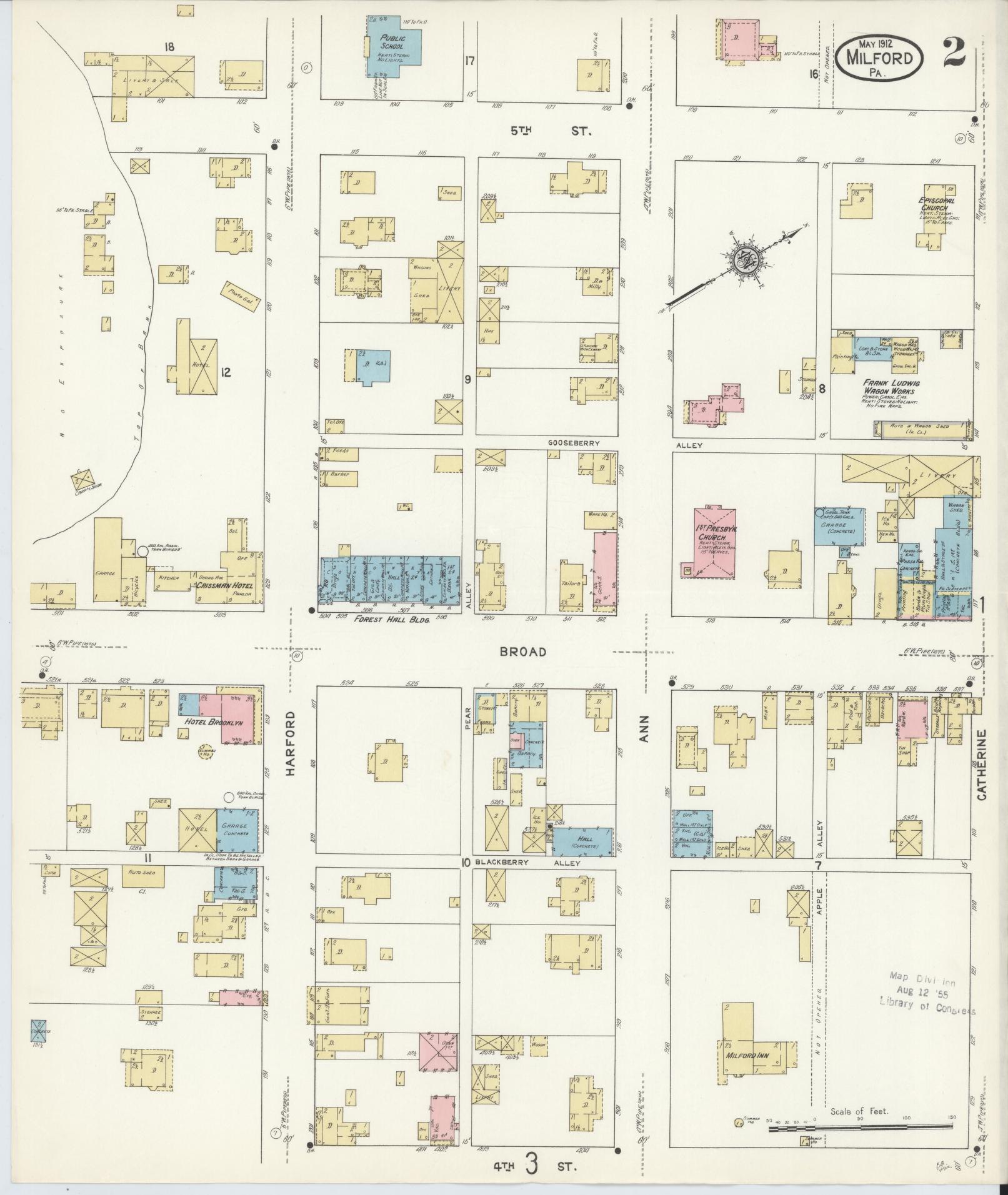 Sanborn Fire Insurance Map from Milford, Pike County, Pennsylvania (1912), Sheet #0002 - Historic Sanborn Fire Insurance Map Print, vintage old map wall art, antique decor, genealogy gift, Pennsylvania Pennsylvania map