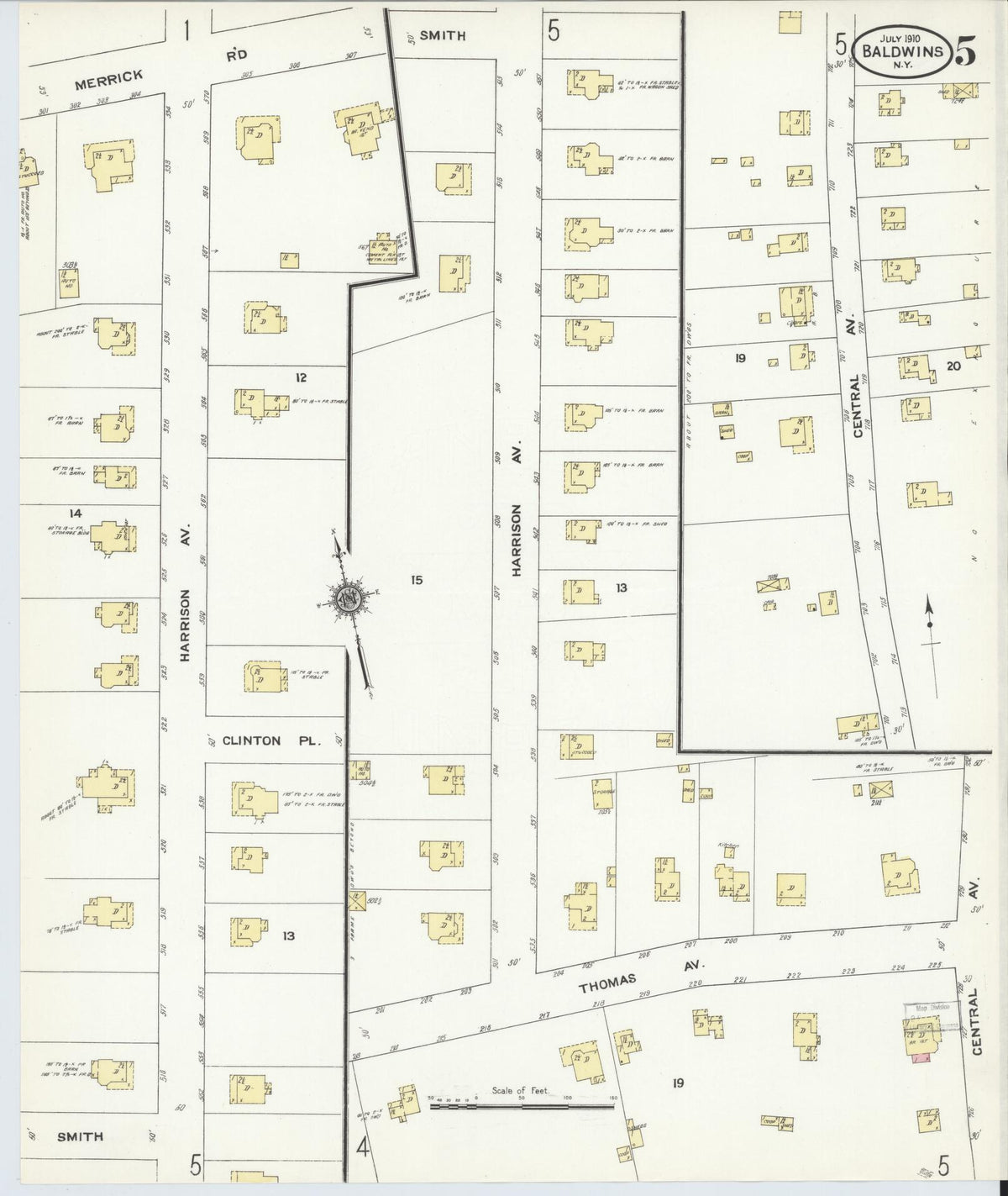 Sanborn Fire Insurance Map from Baldwin, Nassau County, New York (1910), Sheet #0005 - Complete Map Set gallery image, historic Sanborn map, vintage wall art, New York New York