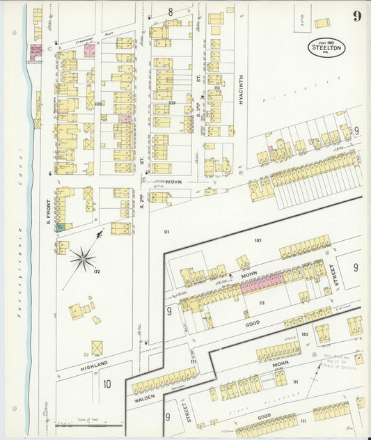 Sanborn Fire Insurance Map from Steelton, Dauphin County, Pennsylvania (1909), Sheet #0009 - Historic Sanborn Fire Insurance Map Print, vintage old map wall art, antique decor, genealogy gift, Pennsylvania Pennsylvania map