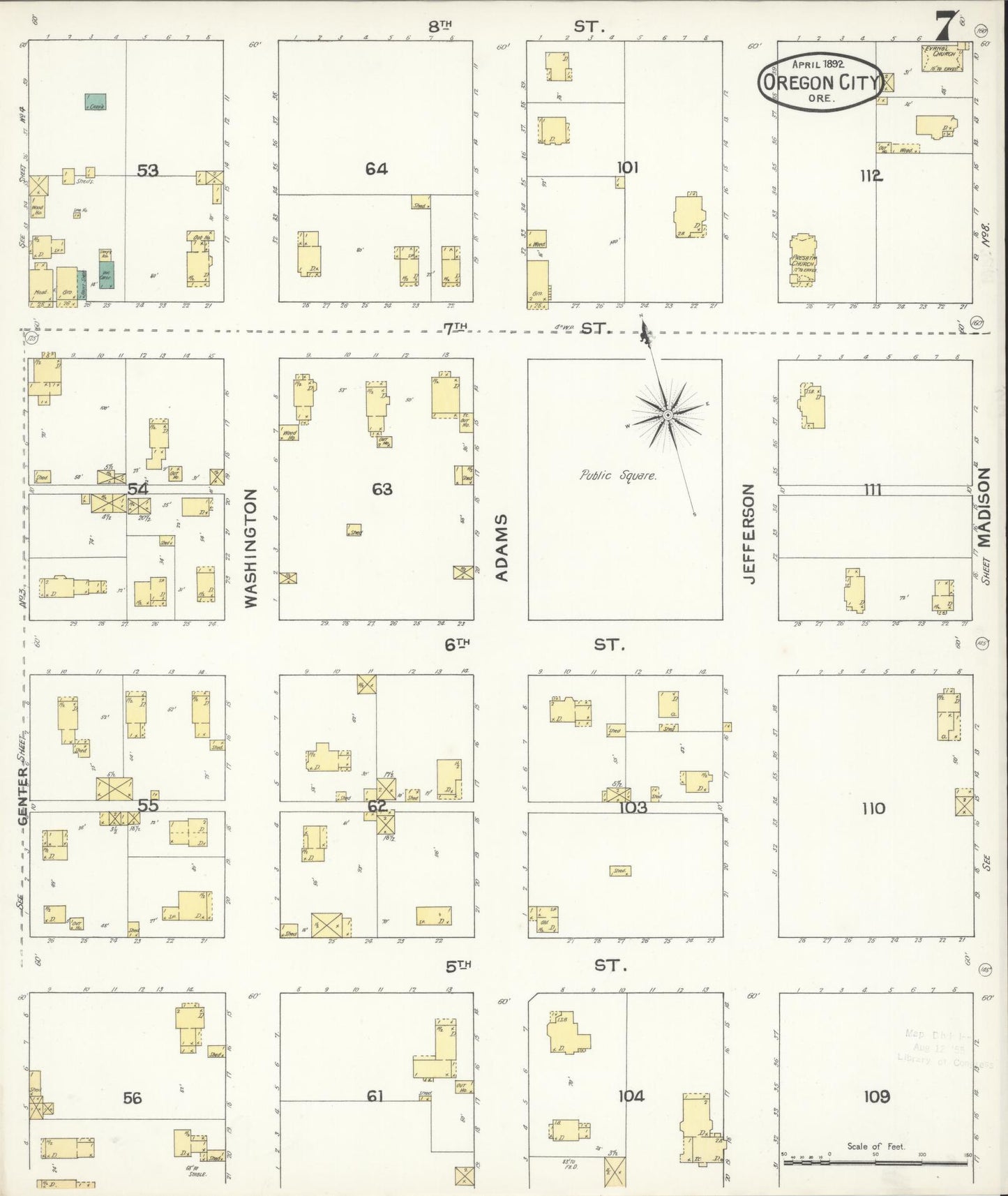 Sanborn Fire Insurance Map from Oregon City, Clackamas County, Oregon (1892), Sheet #0007 - Complete Map Set gallery image, historic Sanborn map, vintage wall art, Oregon Oregon