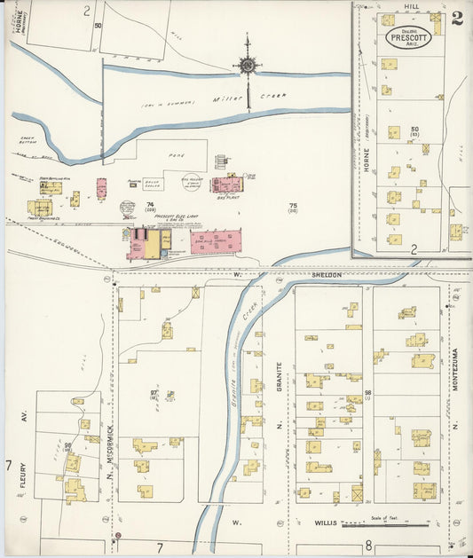 Sanborn Fire Insurance Map from Prescott, Yavapai County, Arizona (1910), Sheet #0002 - Historic Sanborn Fire Insurance Map Print, vintage old map wall art, antique decor, genealogy gift, Arizona Arizona map