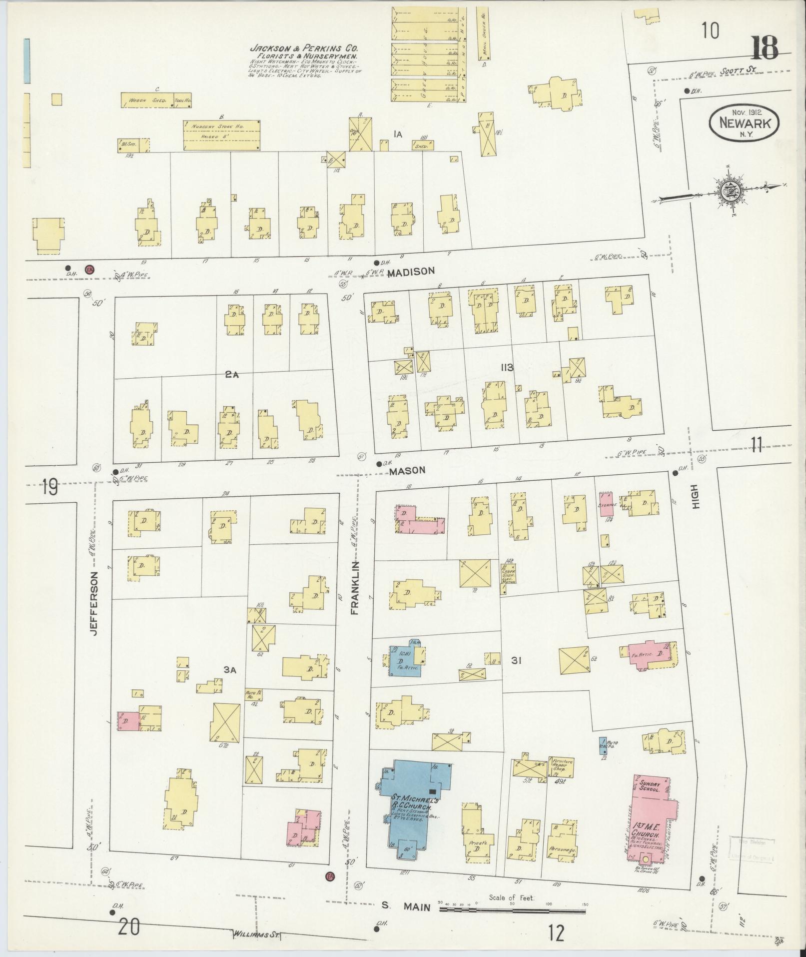 Sanborn Fire Insurance Map from Newark, Wayne County, New York (1912), Sheet #0018 - Complete Map Set gallery image, historic Sanborn map, vintage wall art, New York New York