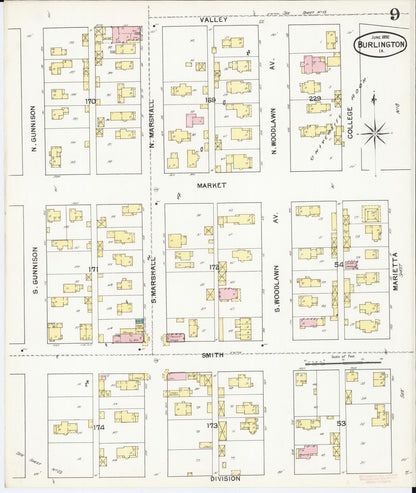 Sanborn Fire Insurance Map from Burlington, Des Moines County, Iowa (1892), Sheet #0009 - Historic Sanborn Fire Insurance Map Print