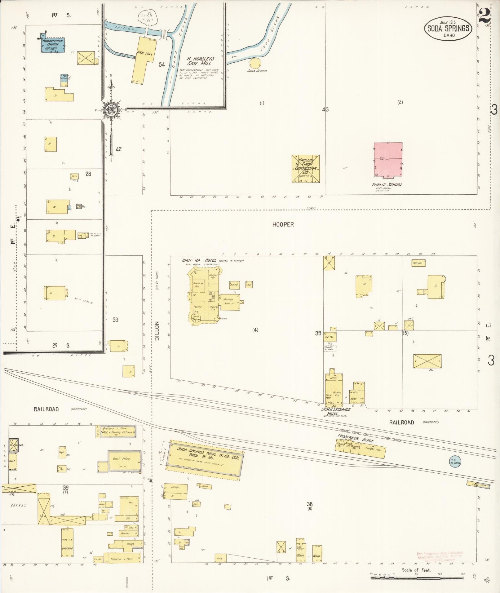 Sanborn Fire Insurance Map from Soda Springs, Caribou County, Idaho (1915), Sheet #0002 - Historic Sanborn Fire Insurance Map Print, vintage old map wall art, antique decor, genealogy gift, Idaho Idaho map