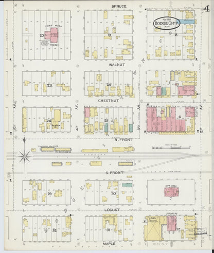Sanborn Fire Insurance Map from Dodge City, Ford County, Kansas (1892), Sheet #0004 - Complete Map Set gallery image, historic Sanborn map, vintage wall art, Kansas Kansas