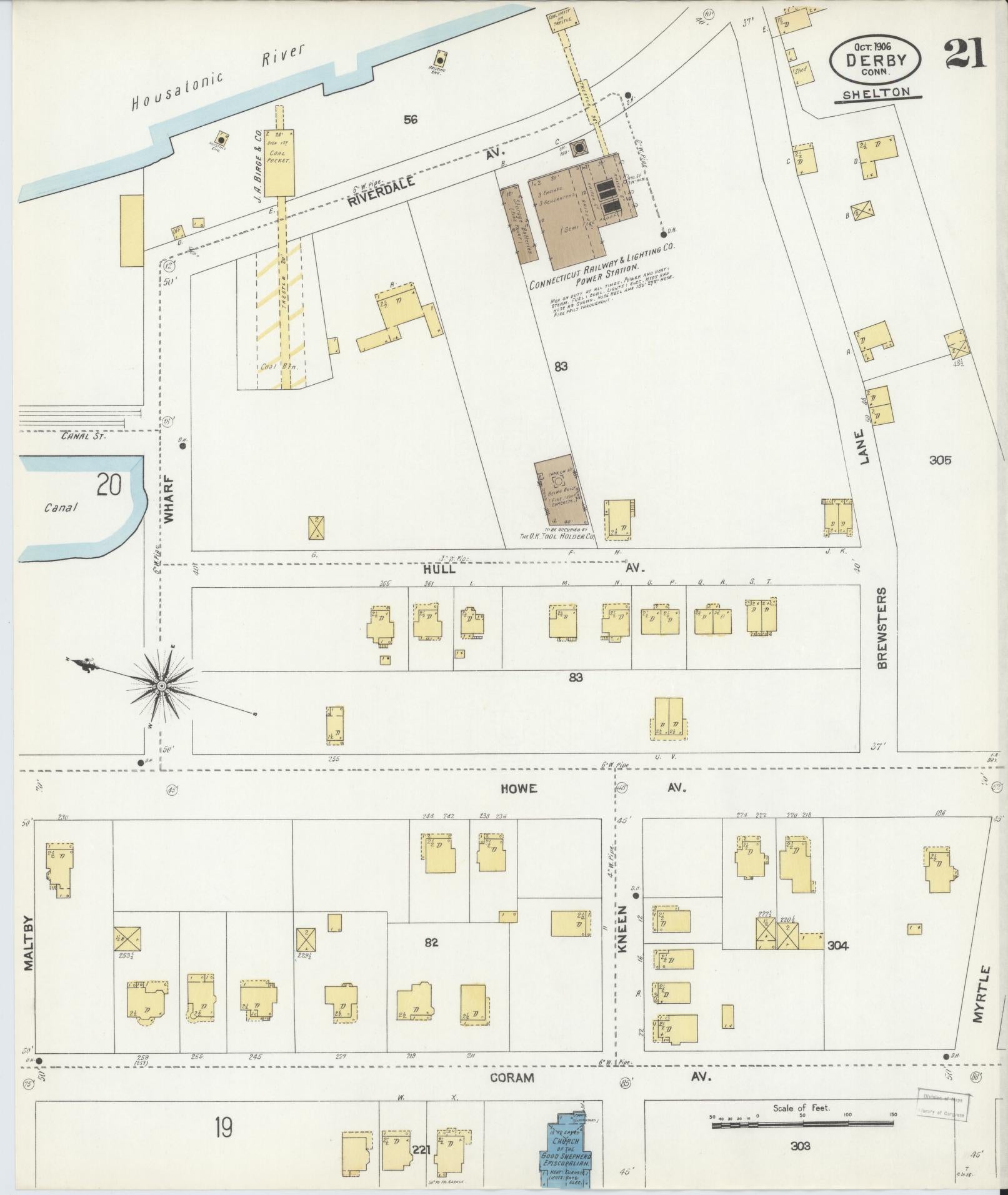 Sanborn Fire Insurance Map from Derby, New Haven County, Connecticut (1906), Sheet #0021 - Historic Sanborn Fire Insurance Map Print, vintage old map wall art, antique decor, genealogy gift, Connecticut Connecticut map