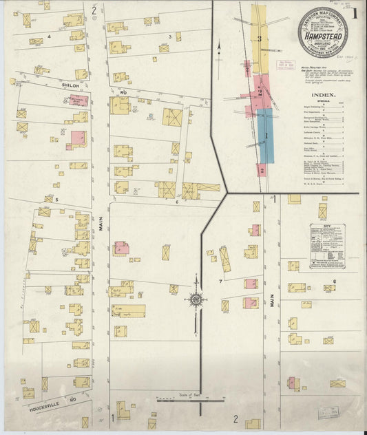 Sanborn Fire Insurance Map from Hampstead, Carroll County, Maryland (1911), Sheet #0001 - Historic Sanborn Fire Insurance Map Print, vintage old map wall art, antique decor, genealogy gift, Maryland Maryland map