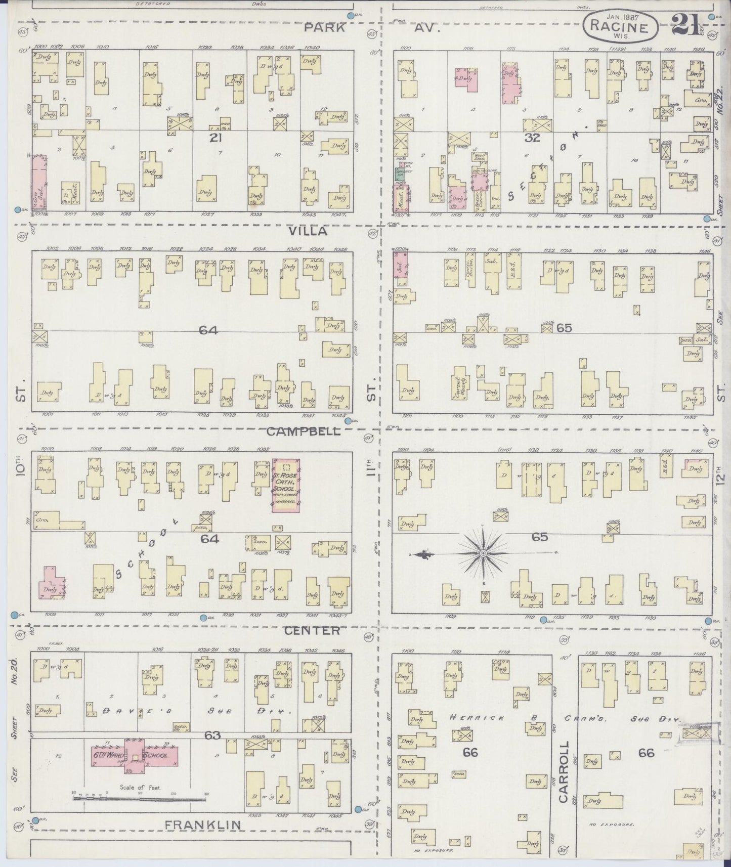 Sanborn Fire Insurance Map from Racine, Racine County, Wisconsin (1887), Sheet #0021 - Complete Map Set gallery image, historic Sanborn map, vintage wall art, Wisconsin Wisconsin