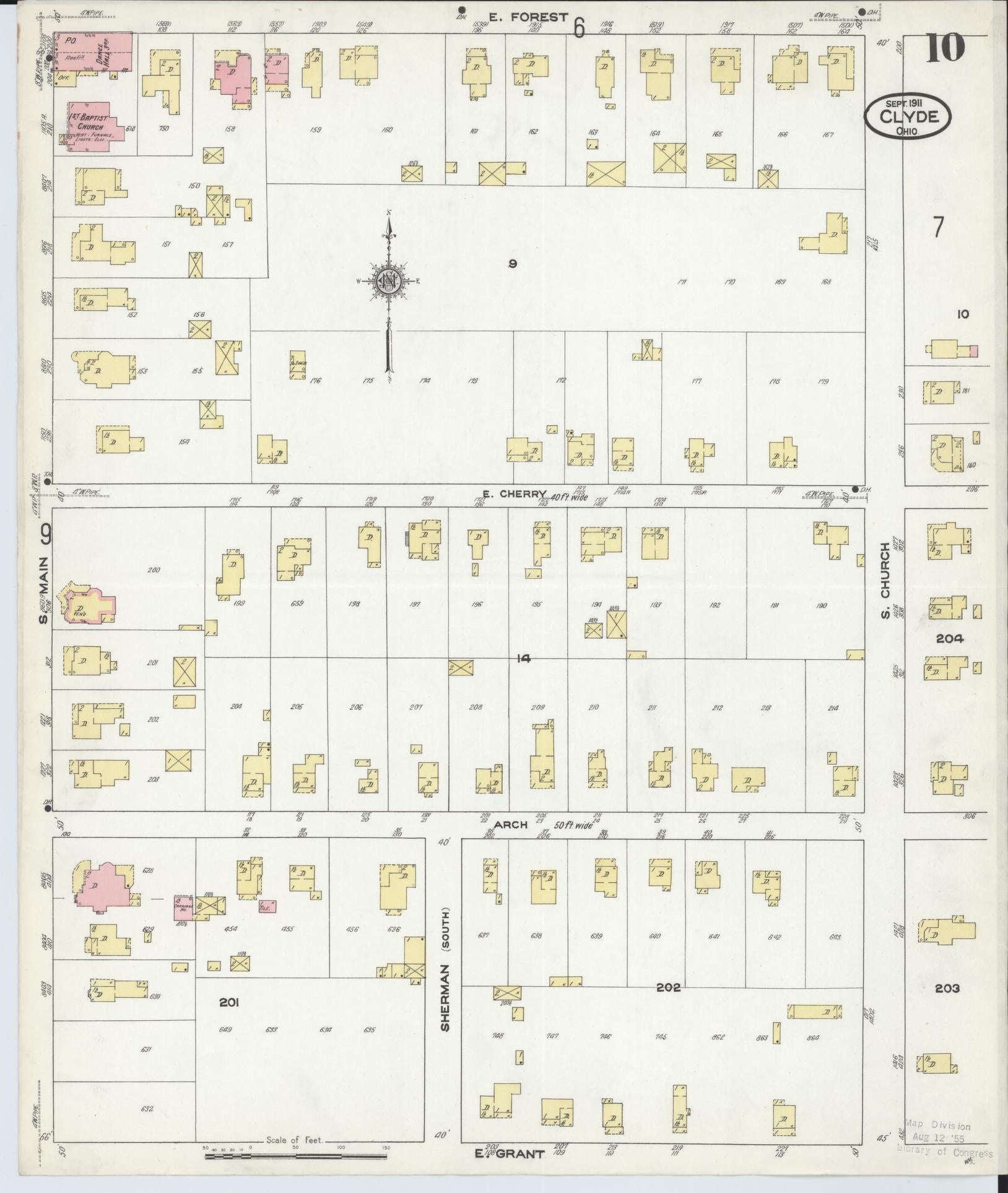 Sanborn Fire Insurance Map from Clyde, Sandusky County, Ohio (1911), Sheet #0010 - Complete Map Set gallery image, historic Sanborn map, vintage wall art, Ohio Ohio