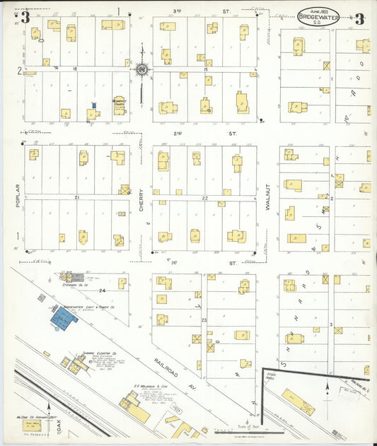 Sanborn Fire Insurance Map from Bridgewater, McCook County, South Dakota (1923), Sheet #0003 - Historic Sanborn Fire Insurance Map Print, vintage old map wall art, antique decor, genealogy gift, South Dakota South Dakota map