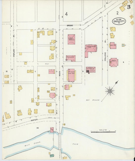 Sanborn Fire Insurance Map from Grove City, Mercer County, Pennsylvania (1906), Sheet #0003 - Historic Sanborn Fire Insurance Map Print, vintage old map wall art, antique decor, genealogy gift, Pennsylvania Pennsylvania map
