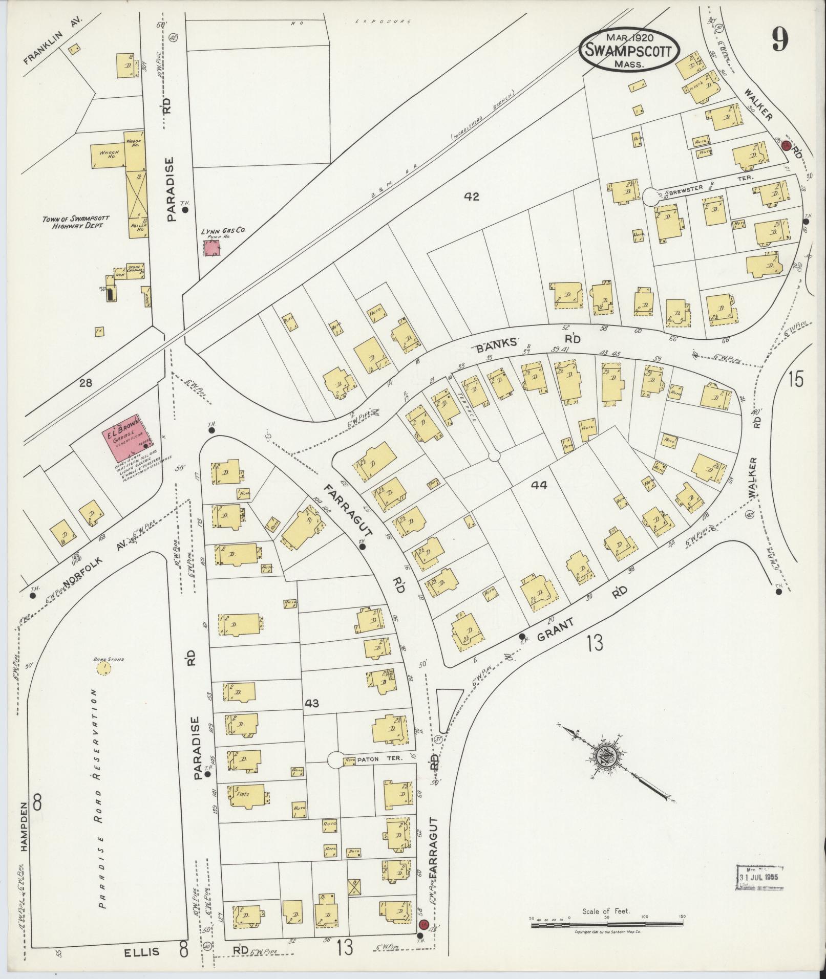 Sanborn Fire Insurance Map from Swampscott, Essex County, Massachusetts (1920), Sheet #0009 - Historic Sanborn Fire Insurance Map Print, vintage old map wall art, antique decor, genealogy gift, Massachusetts Massachusetts map
