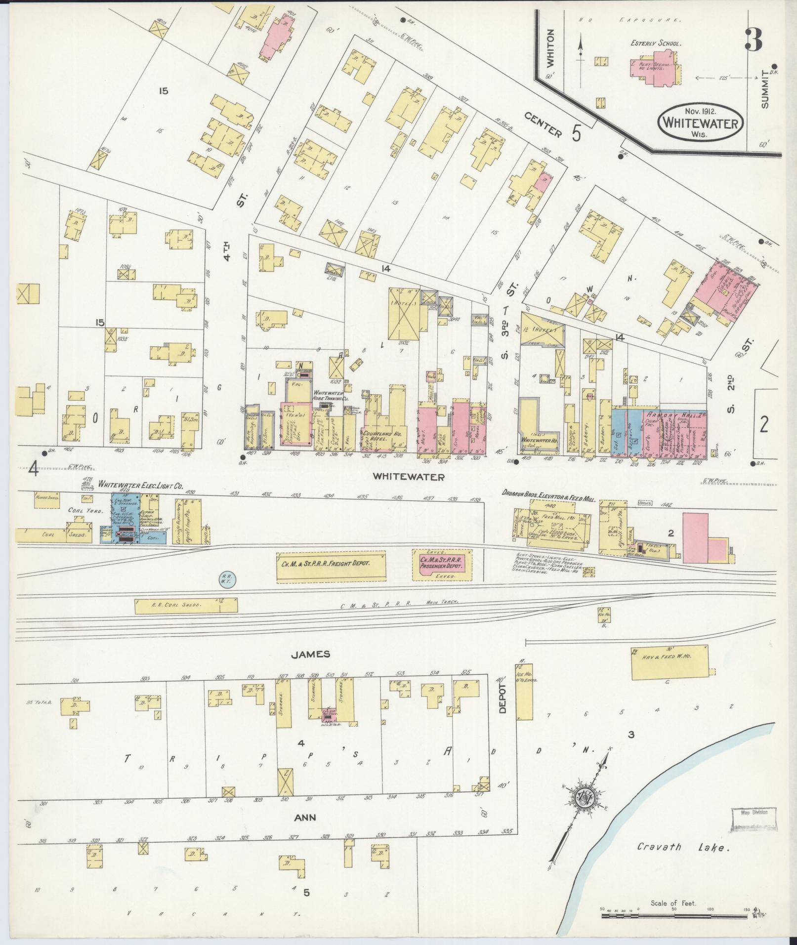 Sanborn Fire Insurance Map from Whitewater, Walworth County, Wisconsin (1912), Sheet #0003 - Historic Sanborn Fire Insurance Map Print, vintage old map wall art, antique decor, genealogy gift, Wisconsin Wisconsin map