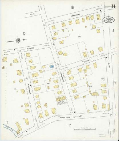Sanborn Fire Insurance Map from Danbury, Fairfield County, Connecticut (1909), Sheet #0011 - Complete Map Set gallery image, historic Sanborn map, vintage wall art, Connecticut Connecticut