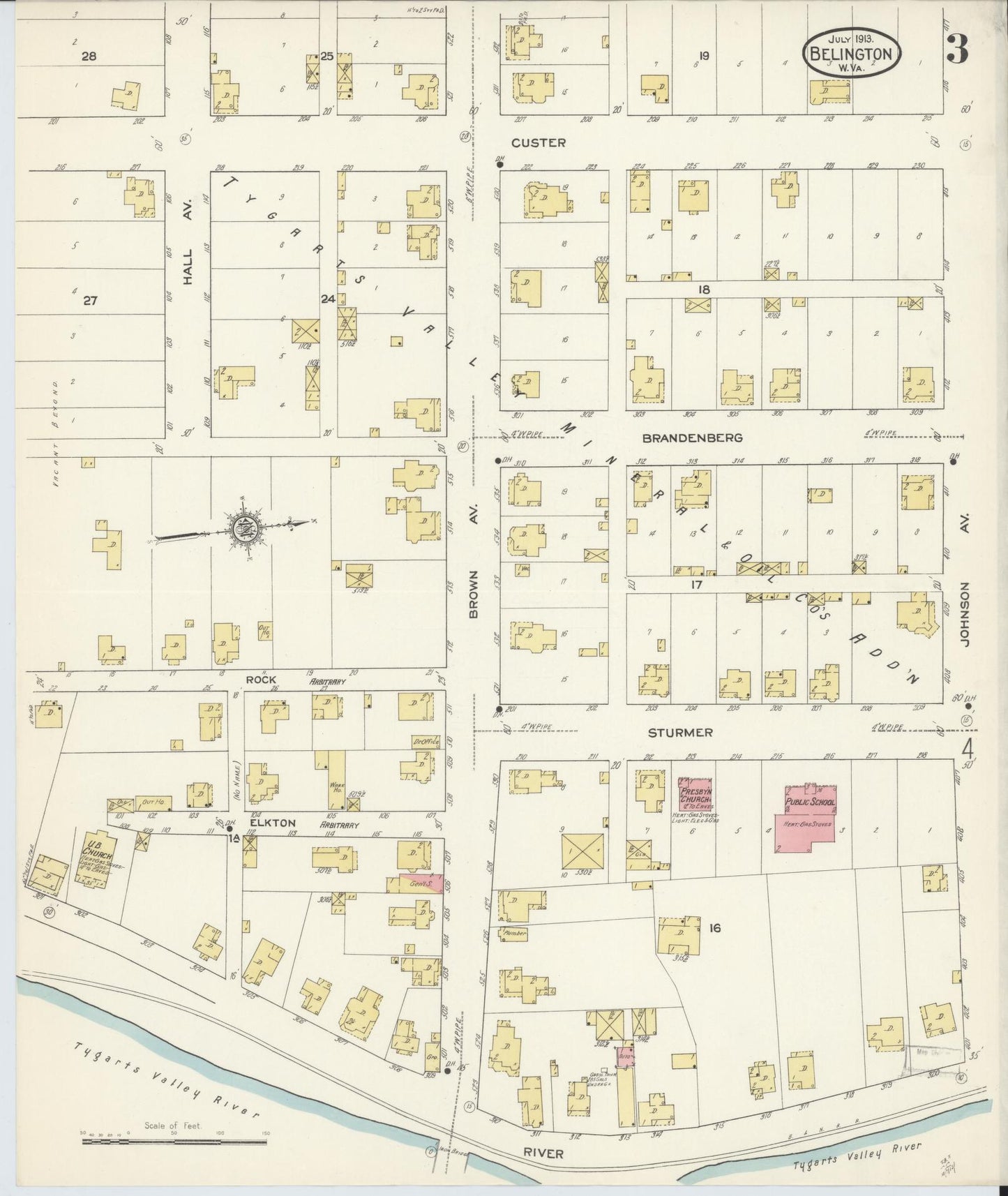 Sanborn Fire Insurance Map from Belington, Barbour County, West Virginia (1913), Sheet #0003 - Complete Map Set gallery image, historic Sanborn map, vintage wall art, West Virginia West Virginia