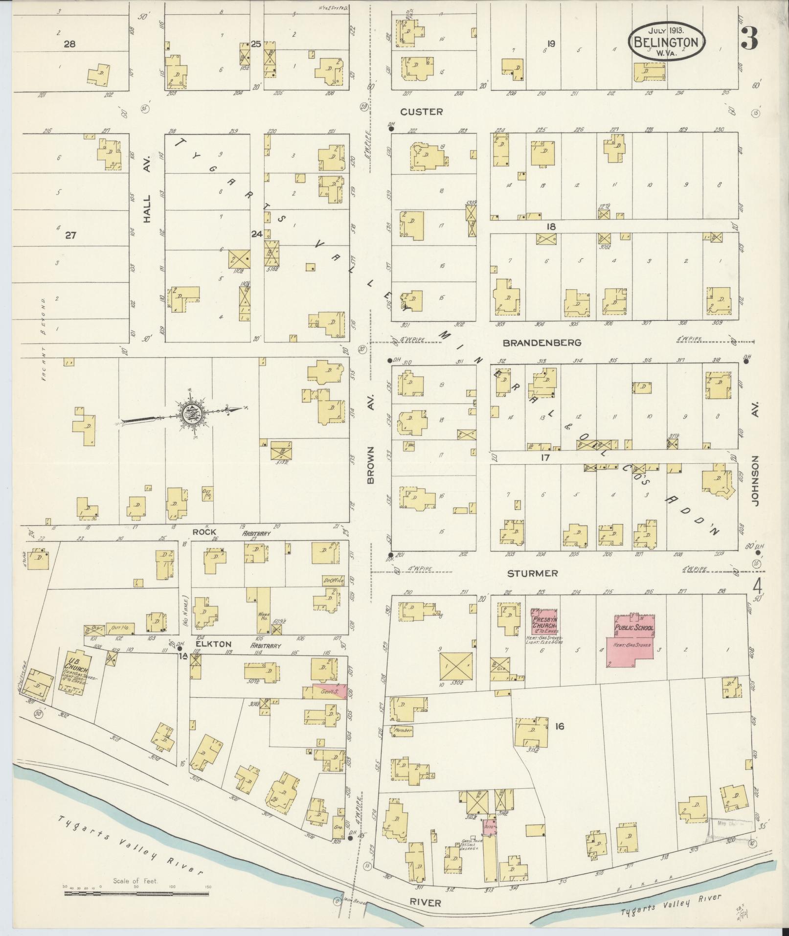 Sanborn Fire Insurance Map from Belington, Barbour County, West Virginia (1913), Sheet #0003 - Complete Map Set gallery image, historic Sanborn map, vintage wall art, West Virginia West Virginia