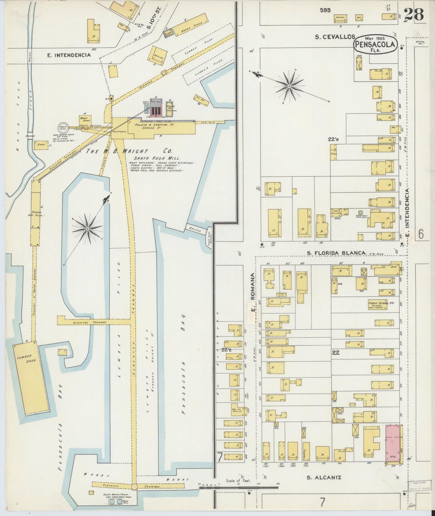 Sanborn Fire Insurance Map from Pensacola, Escambia County, Florida (1903), Sheet #0028 - Complete Map Set gallery image, historic Sanborn map, vintage wall art, Florida Florida
