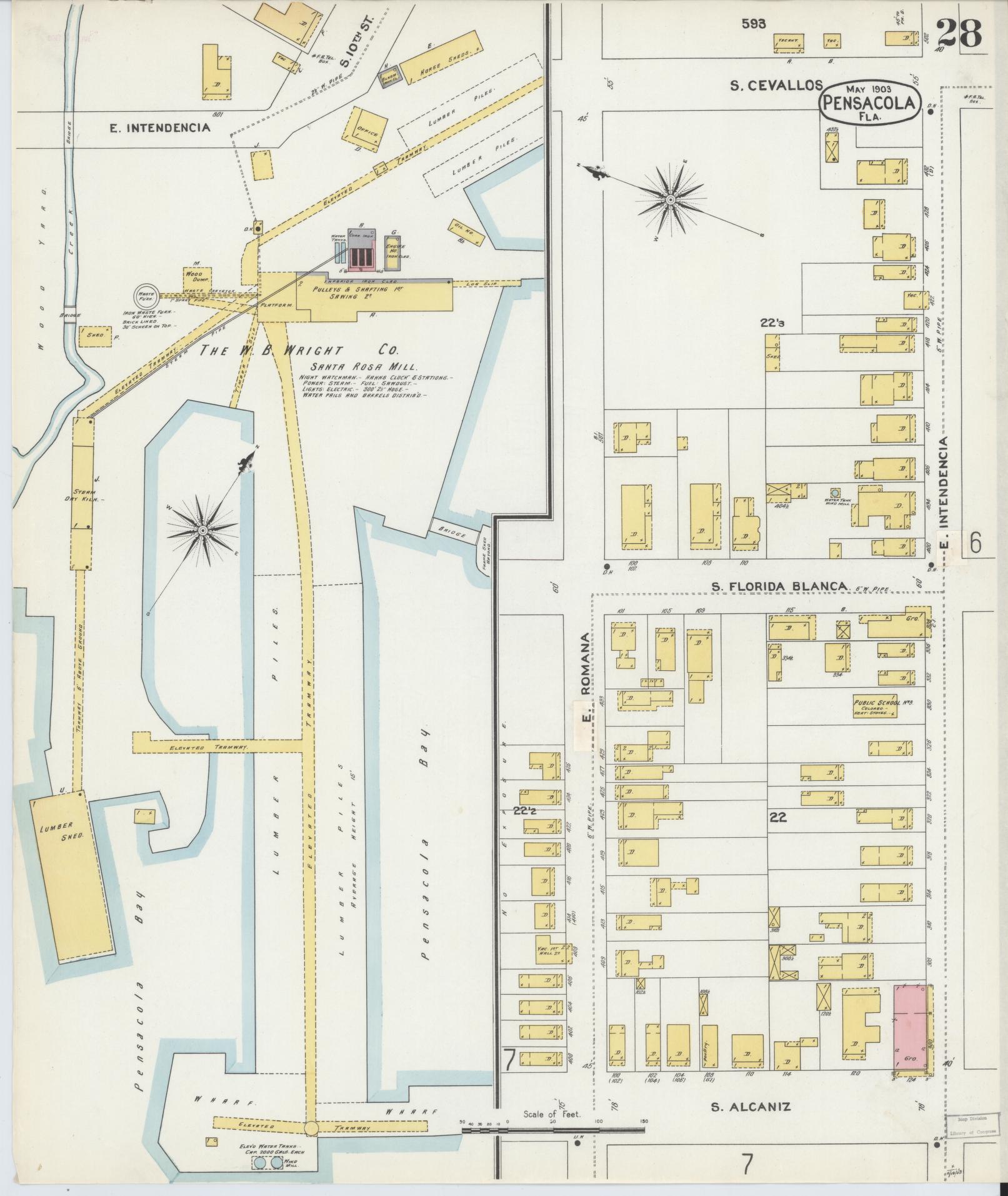 Sanborn Fire Insurance Map from Pensacola, Escambia County, Florida (1903), Sheet #0028 - Complete Map Set gallery image, historic Sanborn map, vintage wall art, Florida Florida