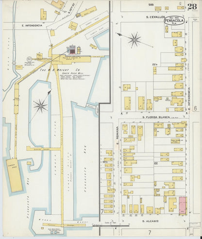 Sanborn Fire Insurance Map from Pensacola, Escambia County, Florida (1903), Sheet #0028 - Complete Map Set gallery image, historic Sanborn map, vintage wall art, Florida Florida