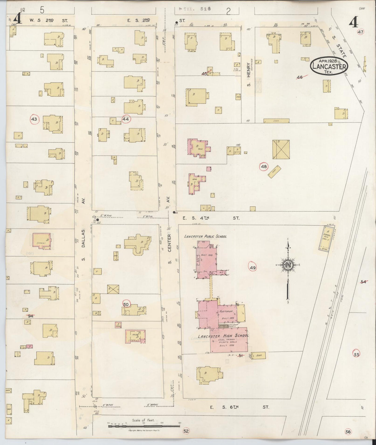 Sanborn Fire Insurance Map from Lancaster, Dallas County, Texas (1939), Sheet #0004 - Complete Map Set gallery image, historic Sanborn map, vintage wall art, Texas Texas