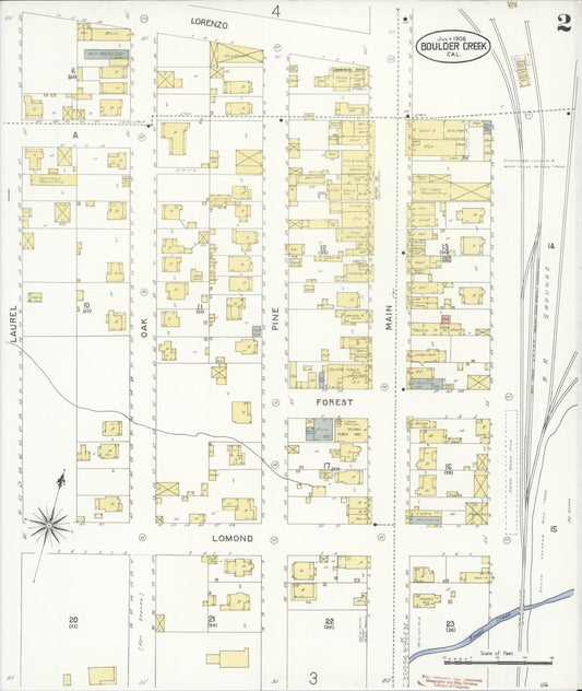 Sanborn Fire Insurance Map from Boulder Creek, Santa Cruz County, California (1908), Sheet #0002 - Historic Sanborn Fire Insurance Map Print, vintage old map wall art, antique decor, genealogy gift, California California map