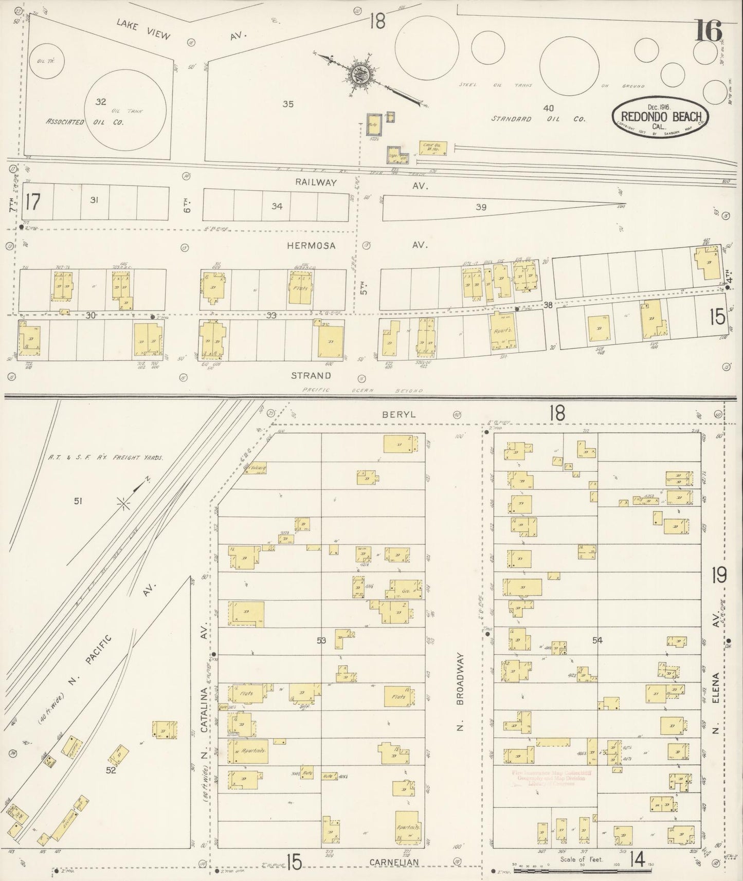 Sanborn Fire Insurance Map from Redondo Beach, Los Angeles County, California (1916), Sheet #0016 - Complete Map Set gallery image, historic Sanborn map, vintage wall art, California California