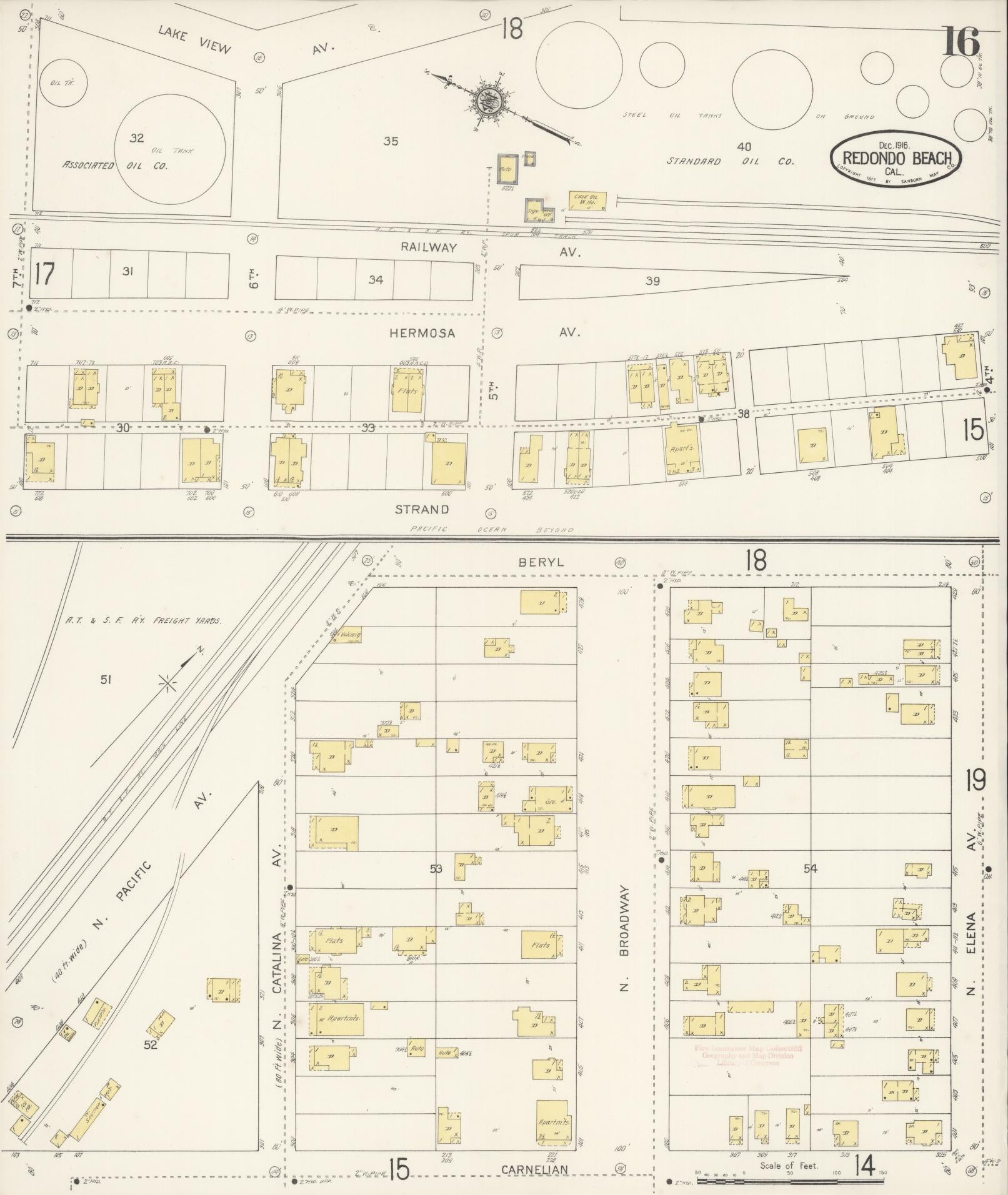 Sanborn Fire Insurance Map from Redondo Beach, Los Angeles County, California (1916), Sheet #0016 - Complete Map Set gallery image, historic Sanborn map, vintage wall art, California California