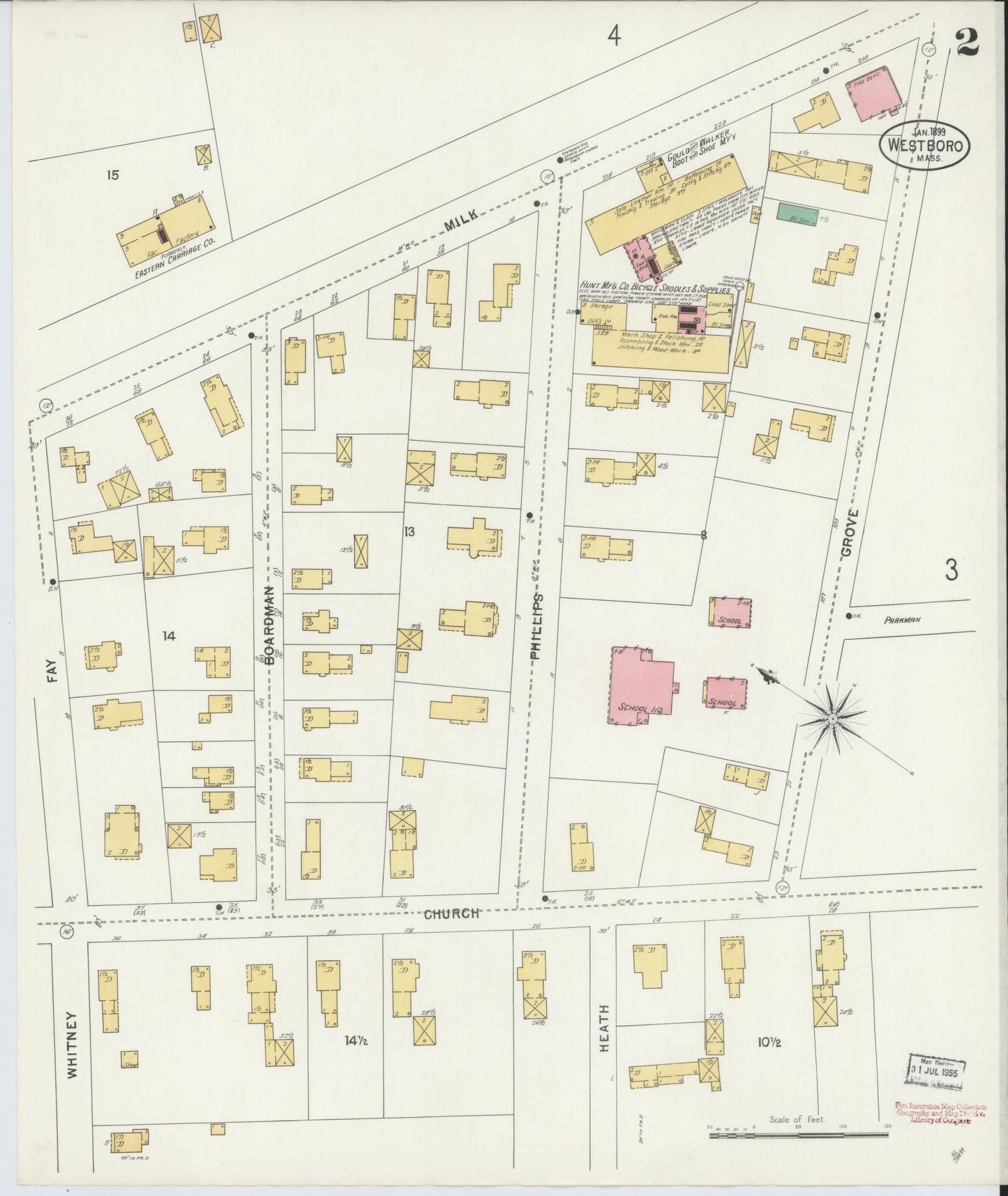 Sanborn Fire Insurance Map from Westboro, Worcester County, Massachusetts (1899), Sheet #0002 - Complete Map Set gallery image, historic Sanborn map, vintage wall art, Massachusetts Massachusetts
