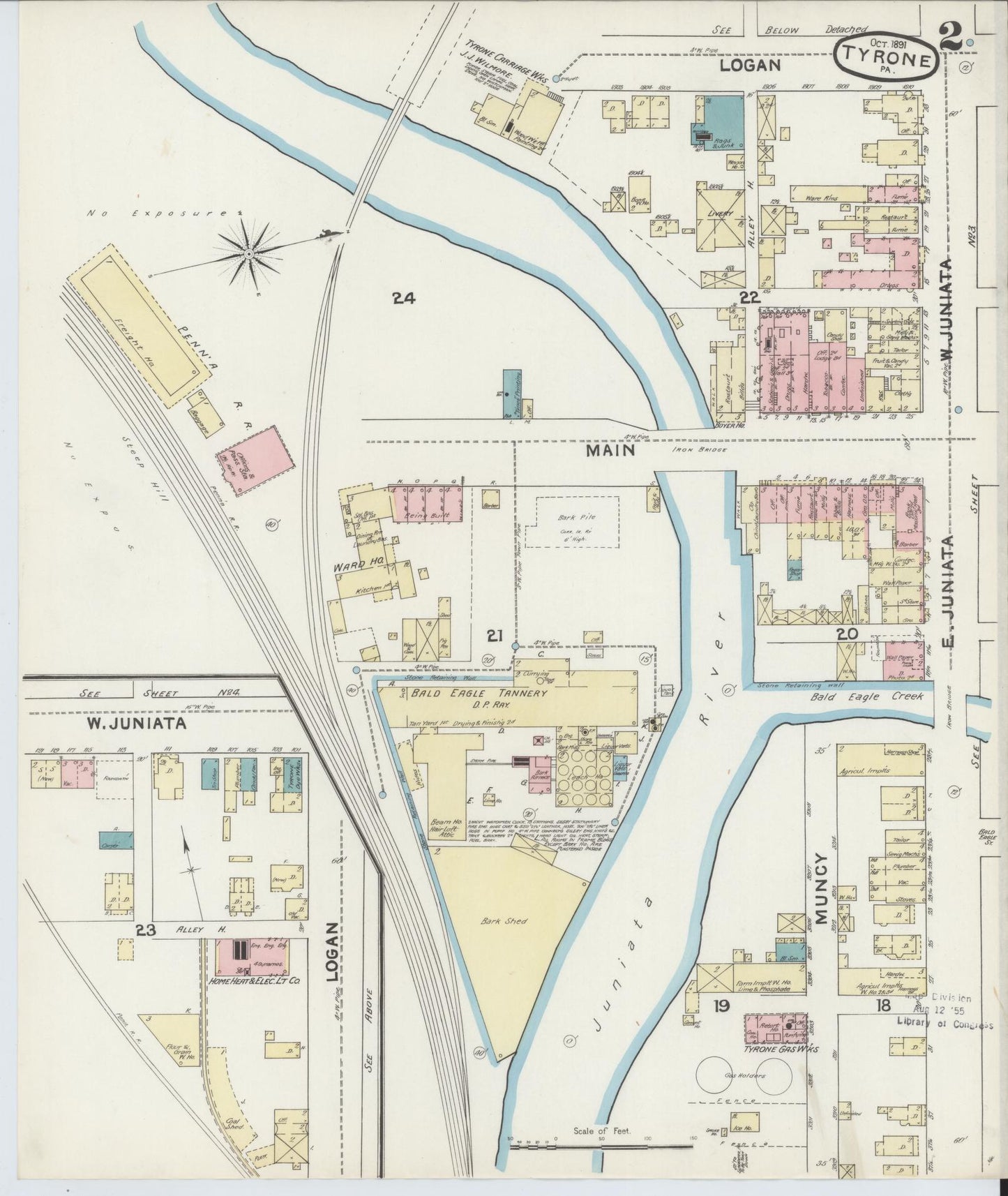 Sanborn Fire Insurance Map from Tyrone, Blair County, Pennsylvania (1891), Sheet #0002 - Complete Map Set gallery image, historic Sanborn map, vintage wall art, Pennsylvania Pennsylvania