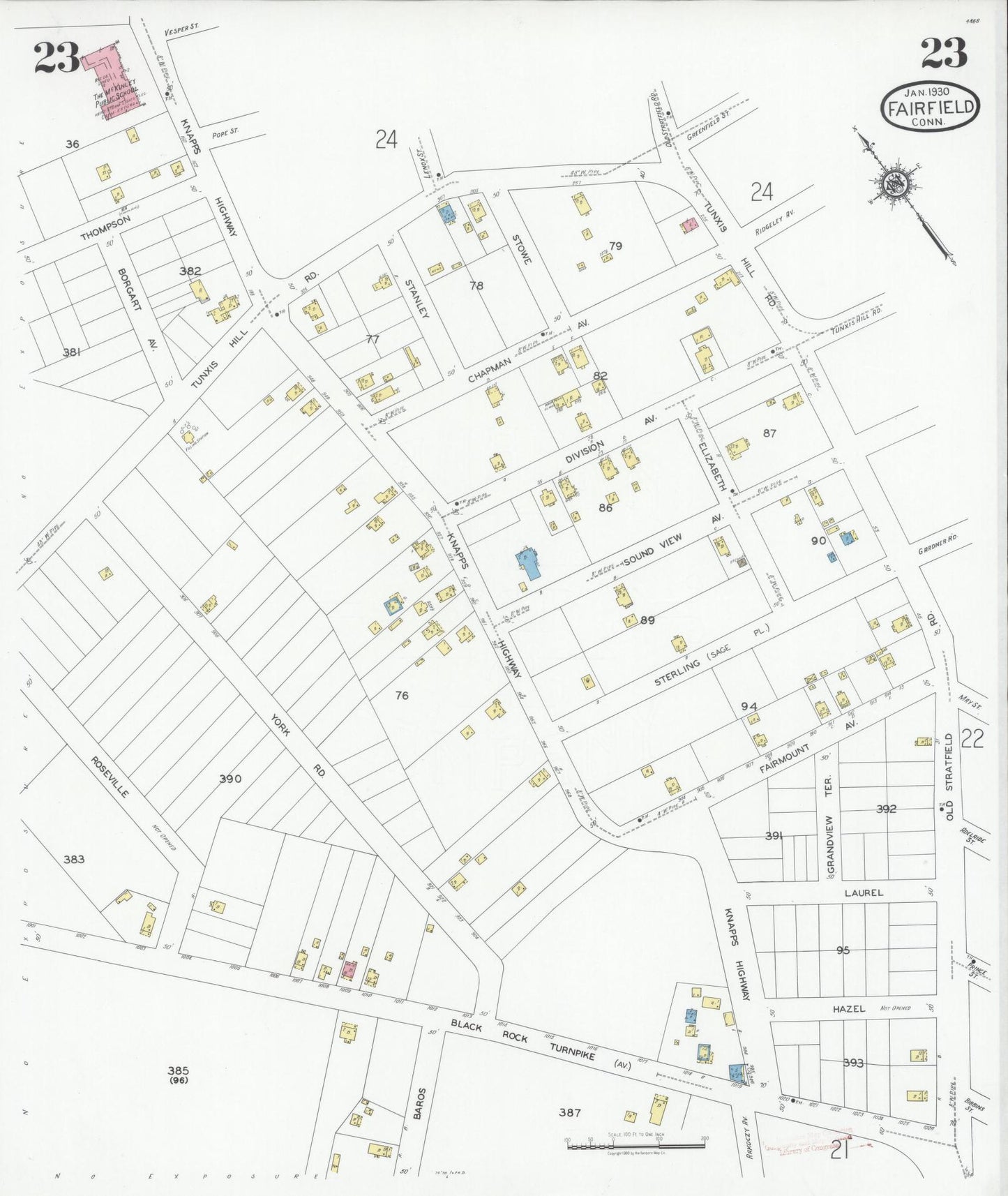 Sanborn Fire Insurance Map from Fairfield, Fairfield County, Connecticut (1930), Sheet #0023 - Complete Map Set gallery image, historic Sanborn map, vintage wall art, Connecticut Connecticut