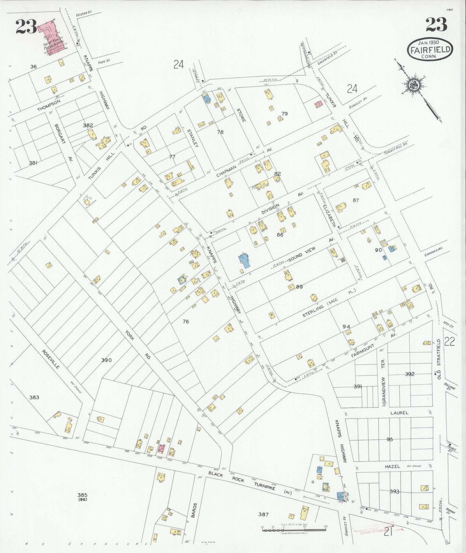 Sanborn Fire Insurance Map from Fairfield, Fairfield County, Connecticut (1930), Sheet #0023 - Complete Map Set gallery image, historic Sanborn map, vintage wall art, Connecticut Connecticut