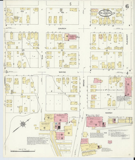 Sanborn Fire Insurance Map from Saint Joseph, Berrien County, Michigan (1913), Sheet #0006 - Historic Sanborn Fire Insurance Map Print, vintage old map wall art, antique decor, genealogy gift, Michigan Michigan map