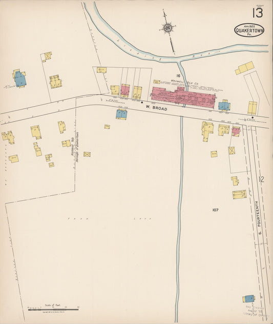 Sanborn Fire Insurance Map from Quakertown, Bucks County, Pennsylvania (1922), Sheet #0013 - Historic Sanborn Fire Insurance Map Print, vintage old map wall art, antique decor, genealogy gift, Pennsylvania Pennsylvania map