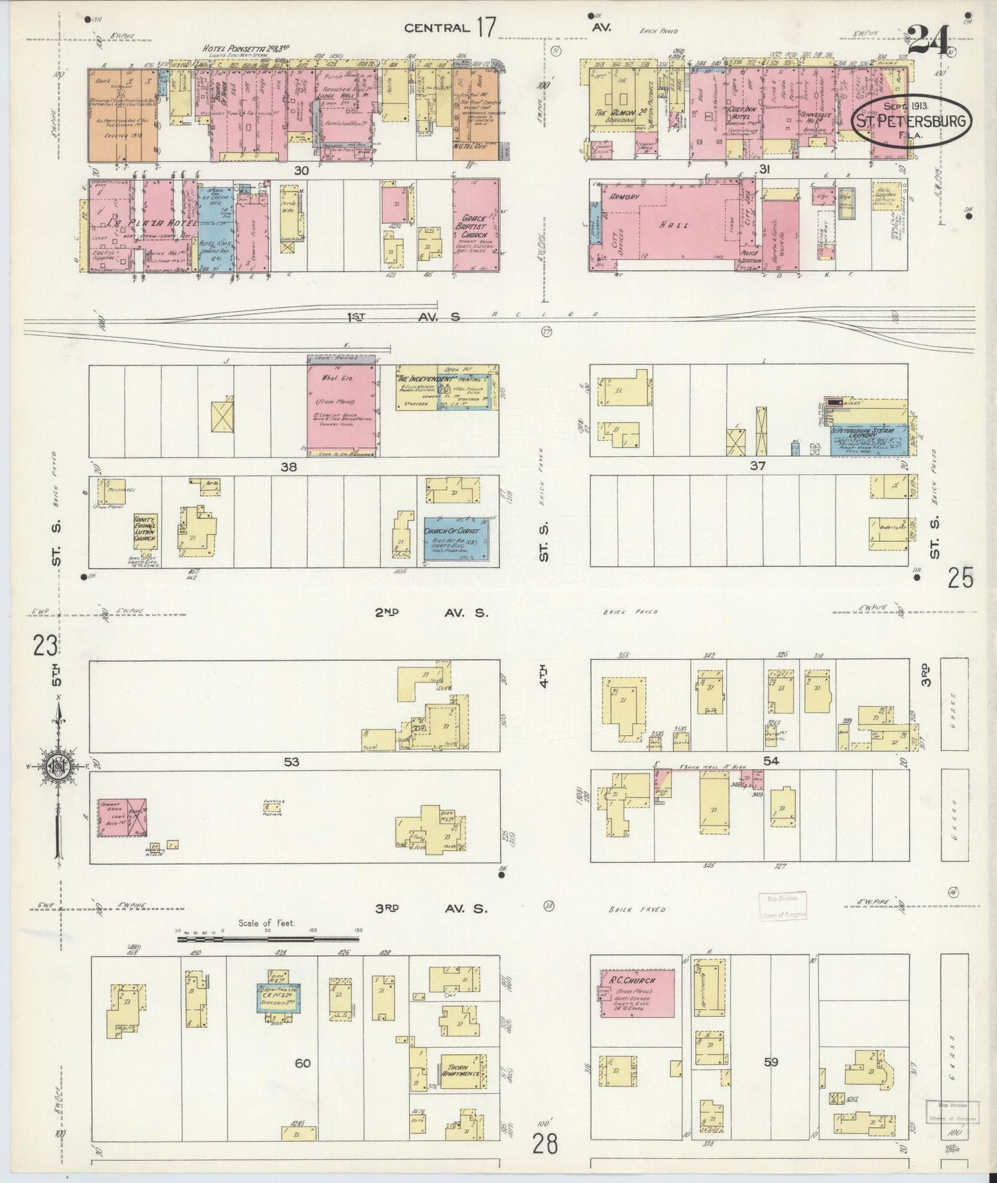 Sanborn Fire Insurance Map from Saint Petersburg, Pinellas County, Florida (1913), Sheet #0024 - Complete Map Set gallery image, historic Sanborn map, vintage wall art, Florida Florida